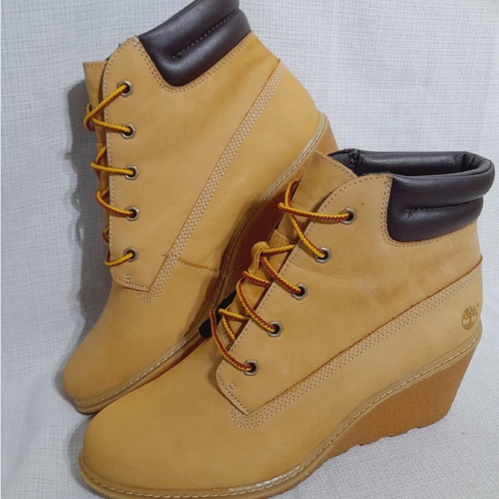 TIMBERLAND Women's Amston Wedge High Heel Wheat Suede Leather Boots